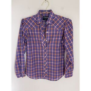 WRANGLER Plaid Authentic Western Vintage Cowgirl Button Down Shirt Size Small